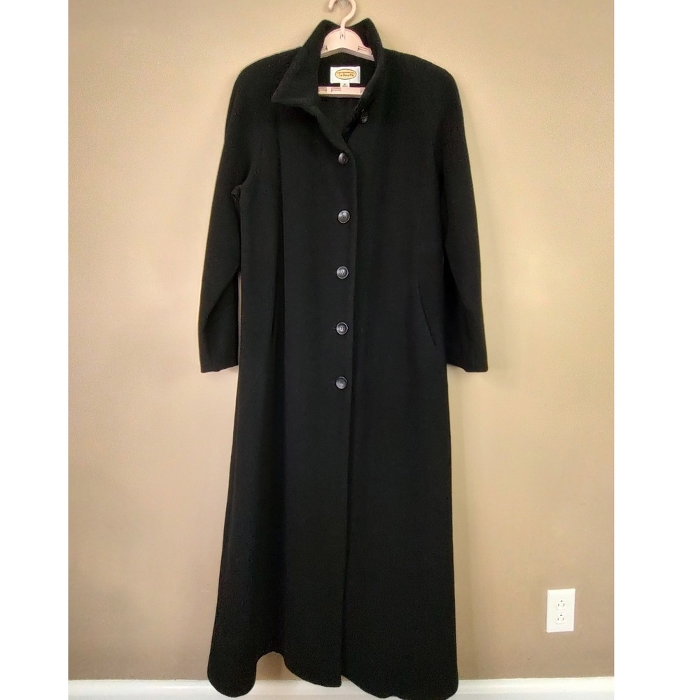 Talbots Womens Black Wool Blend Button Front Maxi Long Duster Coat Size M